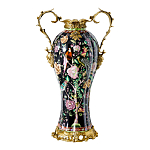 Ваза из фарфора черная с цветочной росписью и бронзовыми элементами Spring Garden варинант исполнения - 1 | Loft Concept в Барнауле