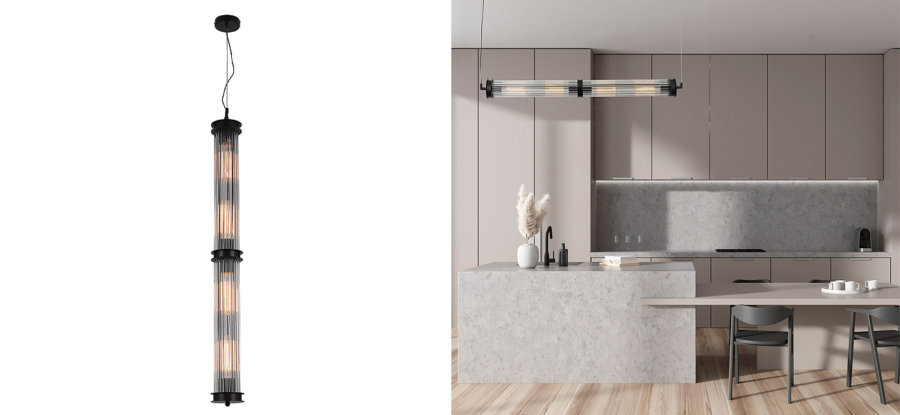 Люстра с рифленым плафоном Glass Tube Black Люстра с рифленым плафоном Glass Tube Black - Loft-Concept в Барнауле