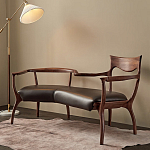 Кушетка с деревянным каркасом и сиденьем из коричневой натуральной кожи Moon Walnut Furniture варинант исполнения - 5 | Loft Concept в Барнауле