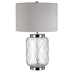 Настольная лампа с цилиндрическим абажуром и прозрачным стеклянным основанием Quintiesse варинант исполнения - 1 | Loft Concept в Барнауле