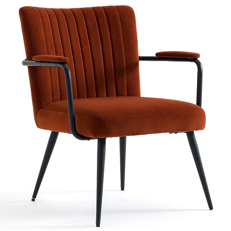 Кресло бархатное с подлокотниками на металлическом каркасе Oriel Retro Armchair Красный Черный Кресло бархатное с подлокотниками на металлическом каркасе Oriel Retro Armchair Красный Черный в Барнауле | Loft Concept