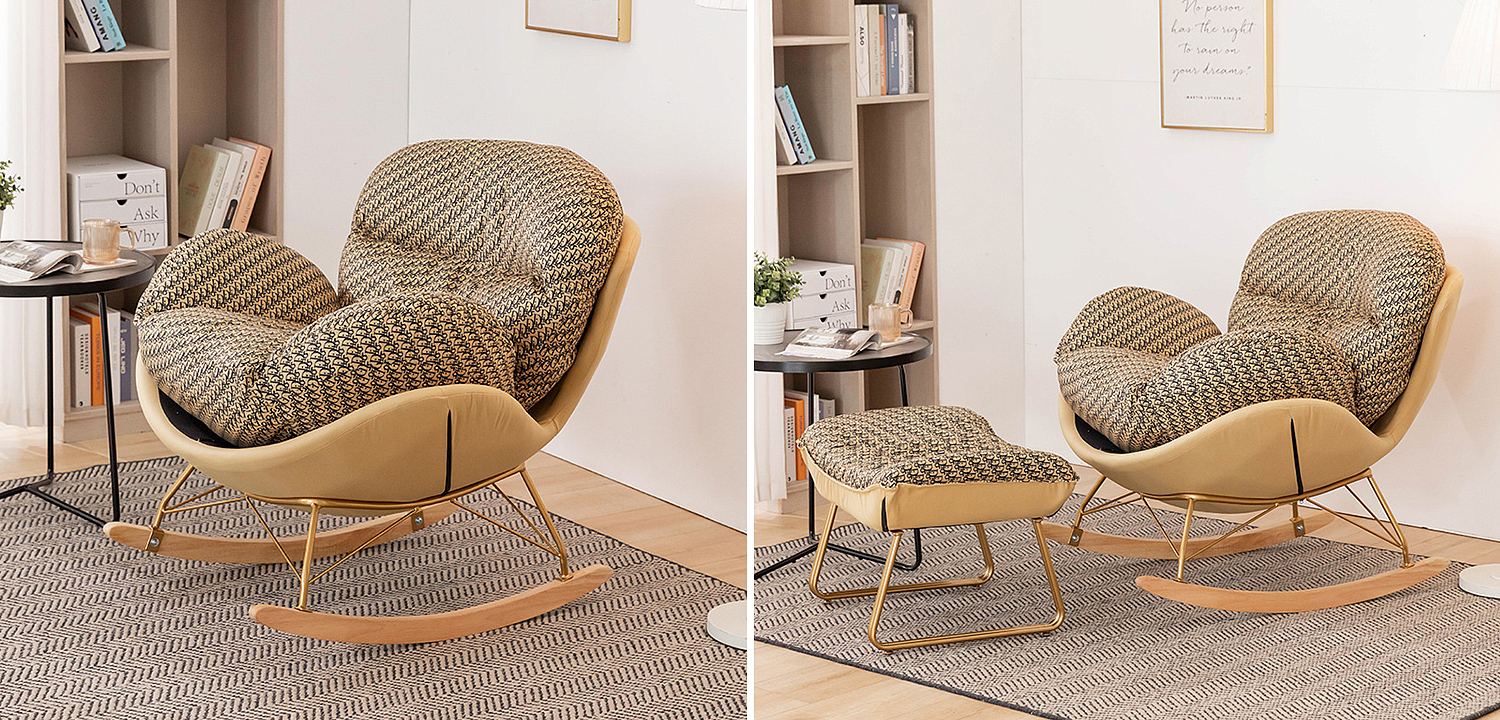 Кресло-качалка Dior Print Rocking Chair с банкеткой для ног Кресло-качалка Dior Print Rocking Chair с банкеткой для ног - Loft-Concept в Барнауле