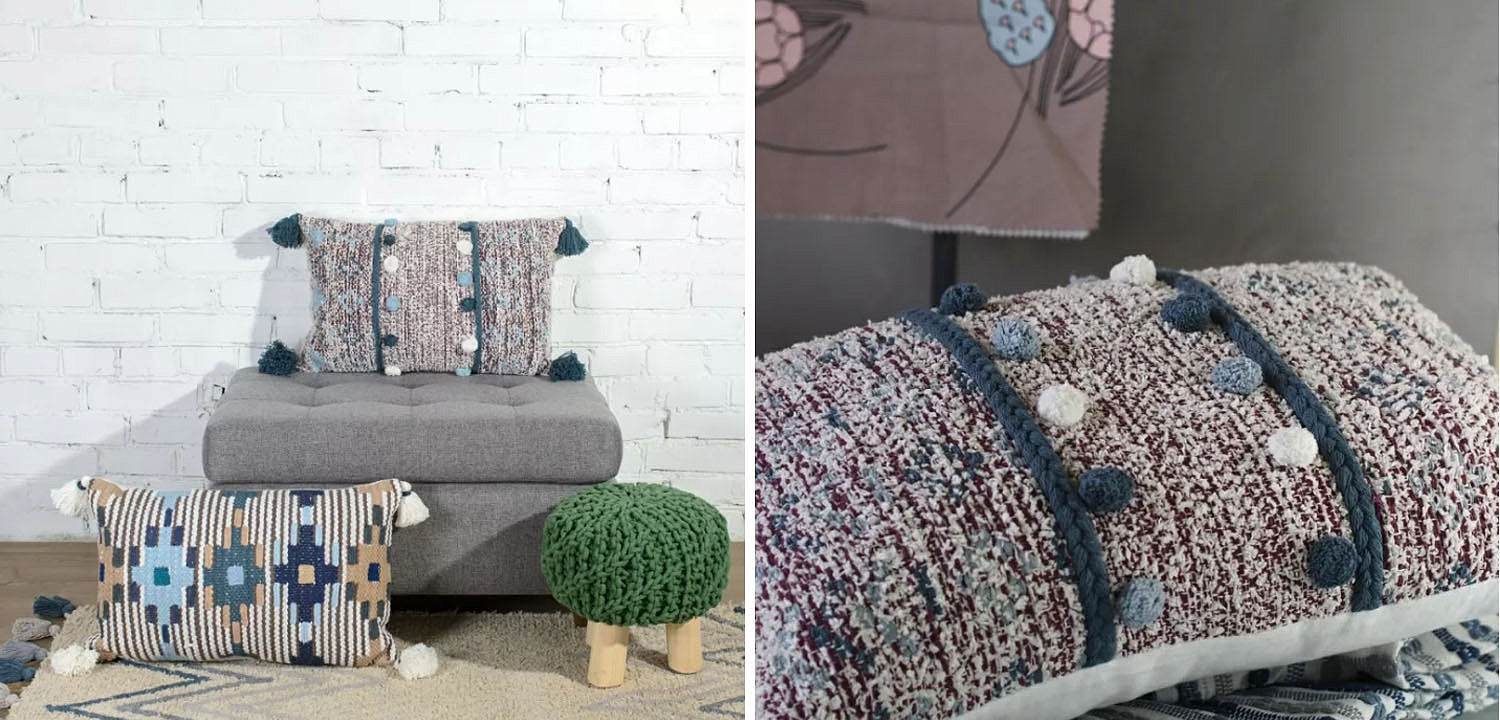 Подушка Lari Blue Ikat с кисточками Подушка Lari Blue Ikat с кисточками - Loft-Concept в Барнауле