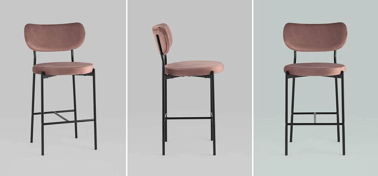 Барный Стул Alfie Chair Черные ножки Розовый Велюр Барный Стул Alfie Chair Черные ножки Розовый Велюр - Loft-Concept в Барнауле