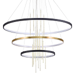 Люстра подвесная с 3-мя круглыми подвесами в черном и золотистом цвете и вертикальными подвесками Ring Horizontal варинант исполнения - 1 | Loft Concept в Барнауле