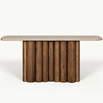 Консоль с овальной столешницей и фактурным деревянным основанием Enzo варинант исполнения - 2 | Loft Concept в Барнауле