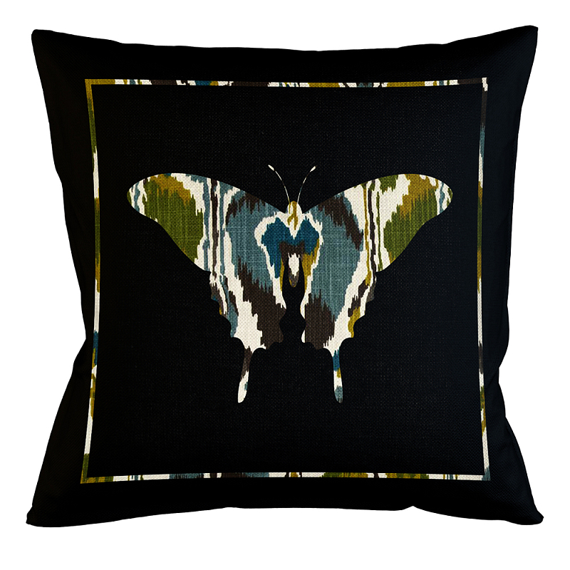 Подушка декоративная бабочка сине-зелёный орнамент Ikat Pattern Серый Бежевый Черный Зеленый Подушка декоративная бабочка сине-зелёный орнамент Ikat Pattern Серый Бежевый Черный Зеленый в Барнауле | Loft Concept