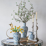 Ваза округлой формы белого цвета с синим растительным узором Blue & White Ornament  варинант исполнения - 6 | Loft Concept в Барнауле