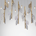 Люстра с золотистыми трубками и прозрачными стеклянными листьями на подвесах Sylva  варинант исполнения - 6 | Loft Concept в Барнауле