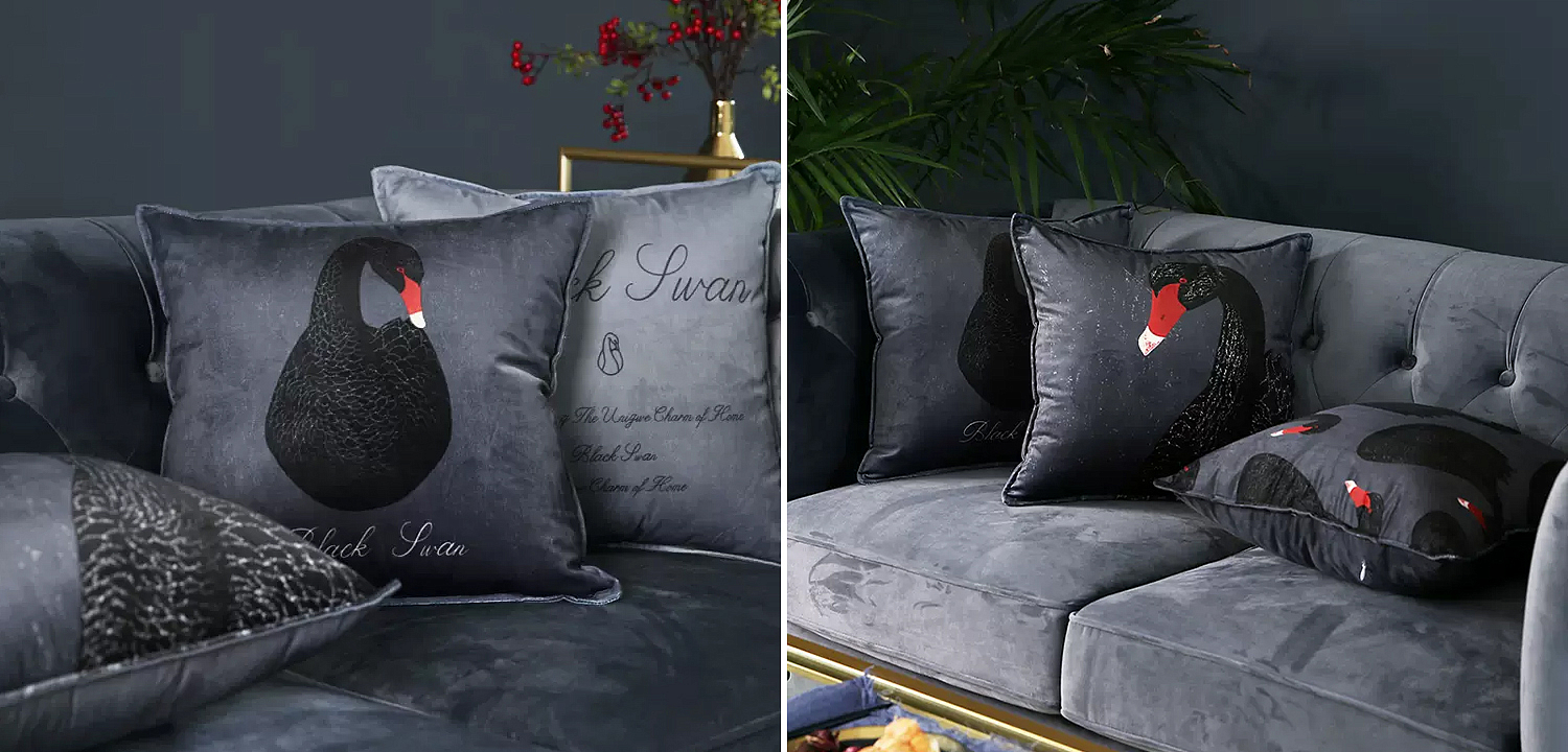 Декоративная подушка Black Swans Cushion Черная Декоративная подушка Black Swans Cushion Черная - Loft-Concept в Барнауле
