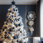 Украшенная Белая Новогодняя Елка с сине-белыми шарами и и муляжами подарков в комплекте варинант исполнения - 1 | Loft Concept в Барнауле