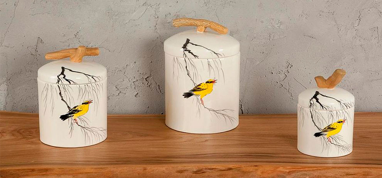 Ваза маленькая с крышкой керамическая птица на ветке Ornament Ваза маленькая с крышкой керамическая птица на ветке Ornament - Loft-Concept в Барнауле