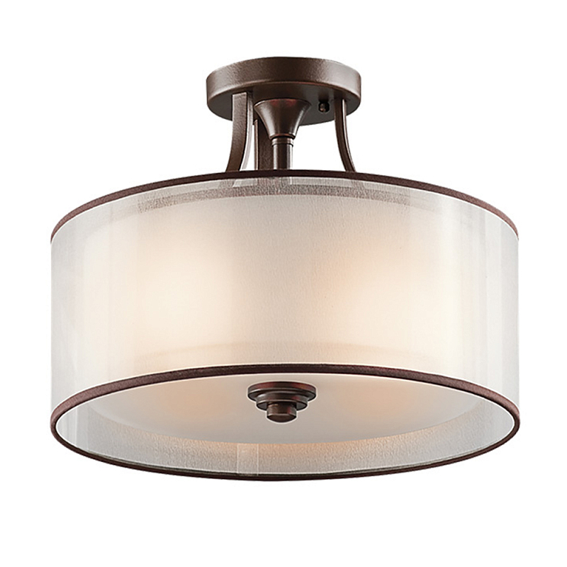 Потолочный светильник с двойным цилиндрическим плафоном из белого стекла и прозрачной органзы Kichler Олово Бронза Белый Бежевый в Барнауле | Loft Concept 