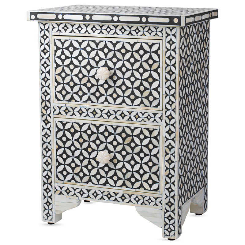 Тумба Neela Bone Inlay Two-drawer Chest Черный ivory ( слоновая кость ) Тумба Neela Bone Inlay Two-drawer Chest Черный ivory ( слоновая кость ) в Барнауле | Loft Concept