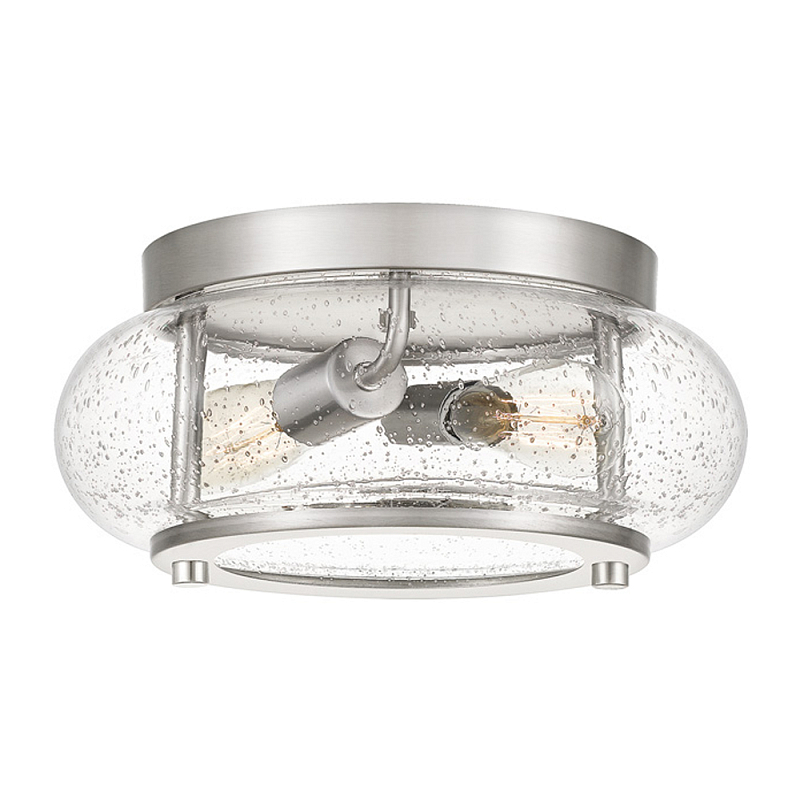 Потолочный светильник цвета никель с плафоном из прозрачного фактурного стекла Quoizel Никель Прозрачное Стекло в Барнауле | Loft Concept 