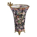 Ваза из фарфора черная с цветочной росписью и бронзовой стрекозой Spring Garden варинант исполнения - 3 | Loft Concept в Барнауле