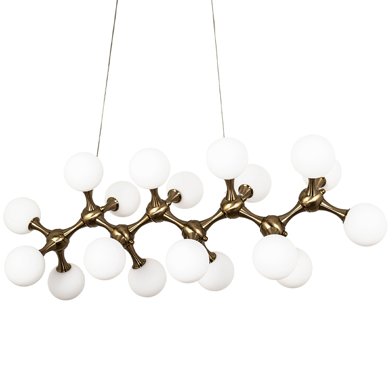 Линейная люстра с плафонами из стеклянных шаров Pearls Suspension Linear Brass Chandelier Латунь Белое матовое стекло Линейная люстра с плафонами из стеклянных шаров Pearls Suspension Linear Brass Chandelier Латунь Белое матовое стекло в Барнауле | Loft Concept