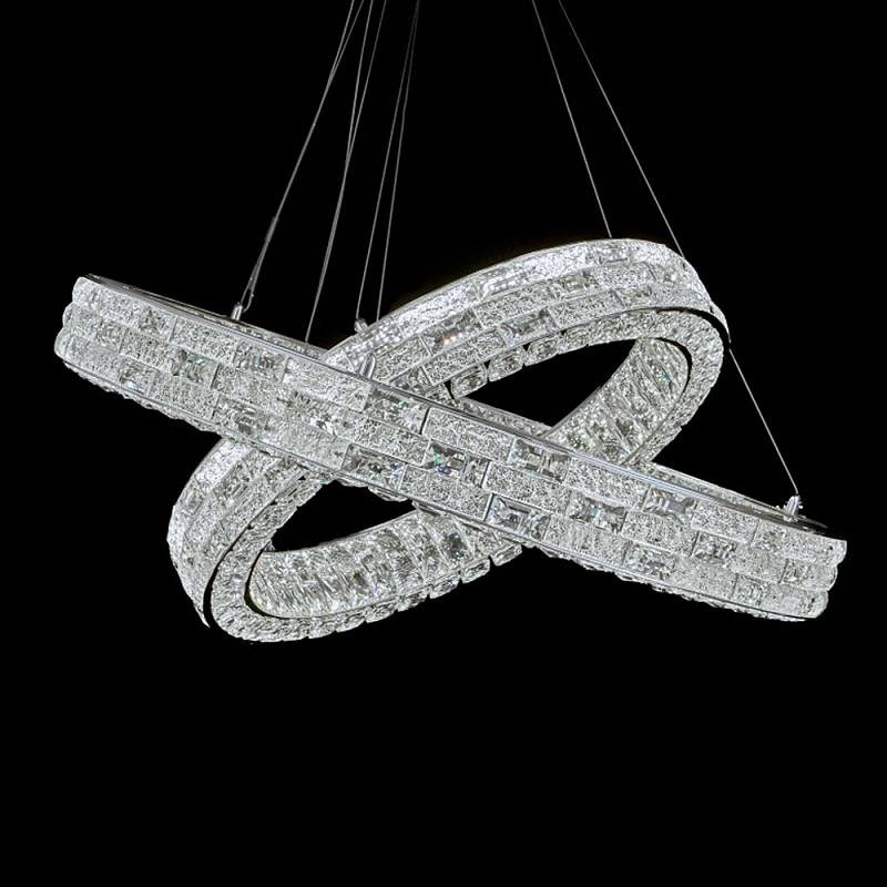 Люстра на 2 кольца с текстурной огранкой Reflection of Reality Хром Прозрачный в Барнауле | Loft Concept 