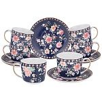 Чайный сервиз из фарфора синий на 6 персон 14 предметов Flower Porcelain Collection варинант исполнения - 1 | Loft Concept в Барнауле