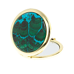 Зеркало карманное складное круглое из натурального камня Малахит с Хризоколлой в подарочной упаковке Gold Stone Mirrors варинант исполнения - 2 | Loft Concept в Барнауле