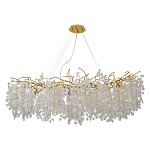 Люстра подвесная с золотистыми ветками и стеклянными подвесками в виде листьев Длина 130 см FAIRYTREE Light варинант исполнения - 1 | Loft Concept в Барнауле