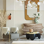 Дизайнерский журнальный стол округлой формы чёрный с золотой столешницей Fufem варинант исполнения - 2 | Loft Concept в Барнауле