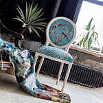 Стул из массива бука бирюзовый с изображением птиц и цветов Turquoise Beige Chinoiserie Birds Garden Chair варинант исполнения - 7 | Loft Concept в Барнауле