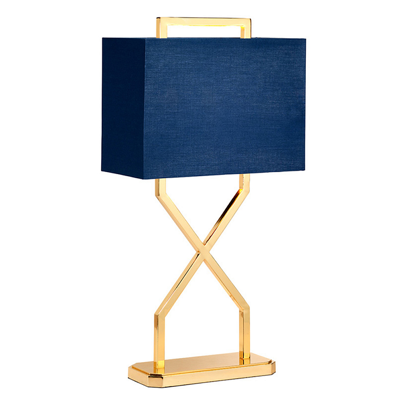 Настольная лампа с основанием из полированного золота и прямоугольным абажуром глубокого синего цвета Elstead Lighting Синий Золотой в Барнауле | Loft Concept 