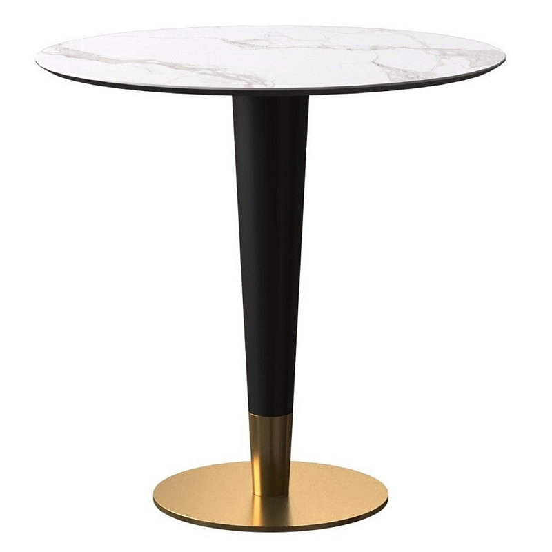 Обеденный стол с круглой каменной столешницей Brass Dinner Table Белый Золотой Черный Обеденный стол с круглой каменной столешницей Brass Dinner Table Белый Золотой Черный в Барнауле | Loft Concept