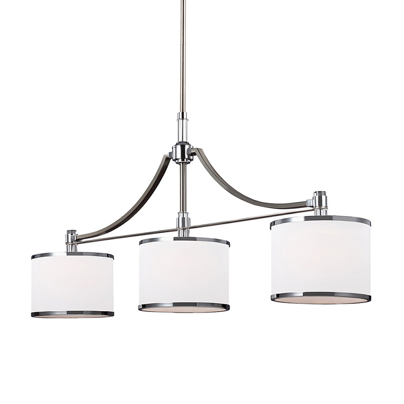 Люстра линейная с 3-мя белыми цилиндрическими плафонами Feiss Никель Хром Белый Бежевый в Барнауле | Loft Concept 