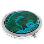 Зеркало карманное складное круглое из натурального камня Малахит с Хризоколлой в подарочной упаковке Silver Stone Mirrors варинант исполнения - 1 | Loft Concept в Барнауле