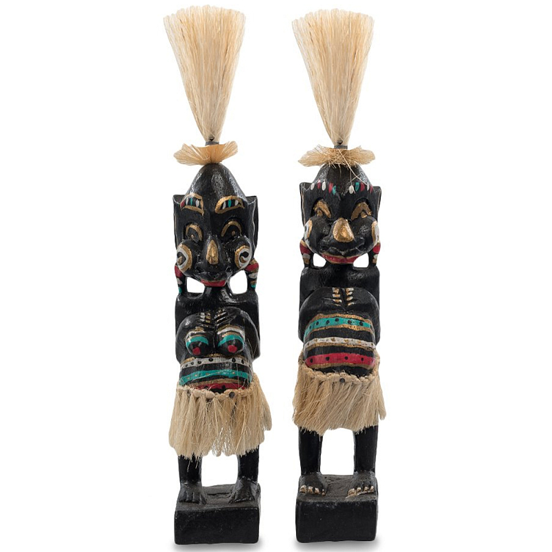 Комплект из 2-х деревянных статуэток Asmat Straw Headdress Statuettes Black Colorful Tattoo Черный Бежевый Мульти Бирюзовый Красный Комплект из 2-х деревянных статуэток Asmat Straw Headdress Statuettes Black Colorful Tattoo Черный Бежевый Мульти Бирюзовый Красный в Барнауле | Loft Concept