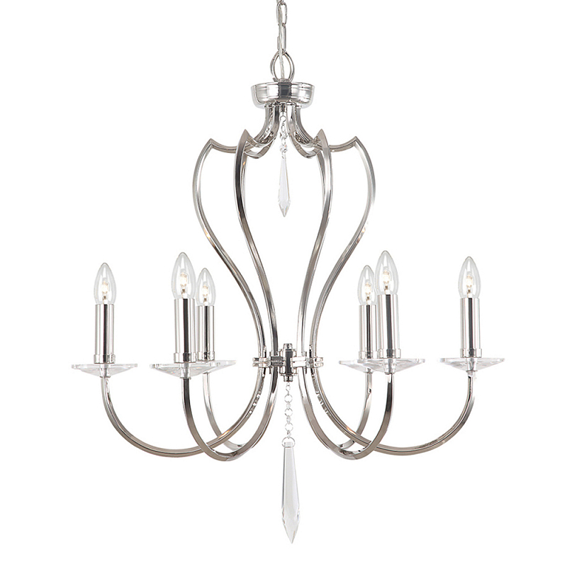 Люстра цвета никель с 6-ю лампами и стеклянными подвесками Elstead Lighting Никель Прозрачное Стекло в Барнауле | Loft Concept 