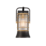 Настенный фонарь цилиндрической формы с рифленым стеклом в золотом каркасе на черном прямоугольном основании Eurofase варинант исполнения - 12 | Loft Concept в Барнауле