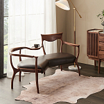 Кушетка с деревянным каркасом и сиденьем из коричневой натуральной кожи Moon Walnut Furniture варинант исполнения - 6 | Loft Concept в Барнауле