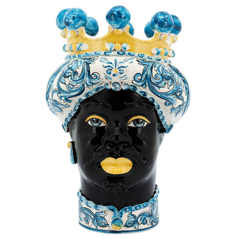 Ваза VASE MORO MAN ORNATE Blue and Yellow Синий Желтый в Барнауле | Loft Concept 