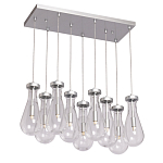 Люстра с 9-ю прозрачными плафонами из стекла в форме капли на прямоугольном потолочном основании цвета хром Lucid Rain  варинант исполнения - 2 | Loft Concept в Барнауле