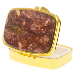 Таблетница карманная прямоугольная с 2-мя отделениями с зеркалом и накладкой из натурального камня Авантюрин Gold Stone Pillboxes варинант исполнения - 2 | Loft Concept в Барнауле