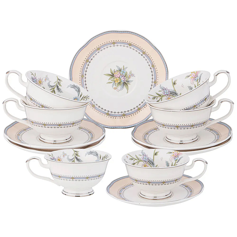 Чайный сервиз из фарфора на 6 персон 12 предметов Tea Flower Set Мульти в Барнауле | Loft Concept 