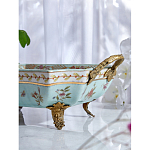 Блюдо прямоугольное из голубого фарфора с ручками и рисунком птиц и цветов Blue Garden варинант исполнения - 4 | Loft Concept в Барнауле