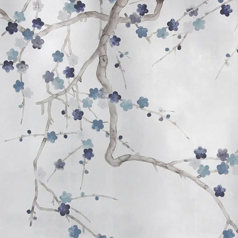 Обои ручная роспись Plum Blossom Inky Hokusai on Sterling Silver gilded silk Обои ручная роспись Plum Blossom Inky Hokusai on Sterling Silver gilded silk в Барнауле | Loft Concept