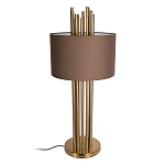 Настольная лампа с цилиндрическим абажуром из коричневой ткани и золотыми трубочками Brown Aura варинант исполнения - 2 | Loft Concept в Барнауле