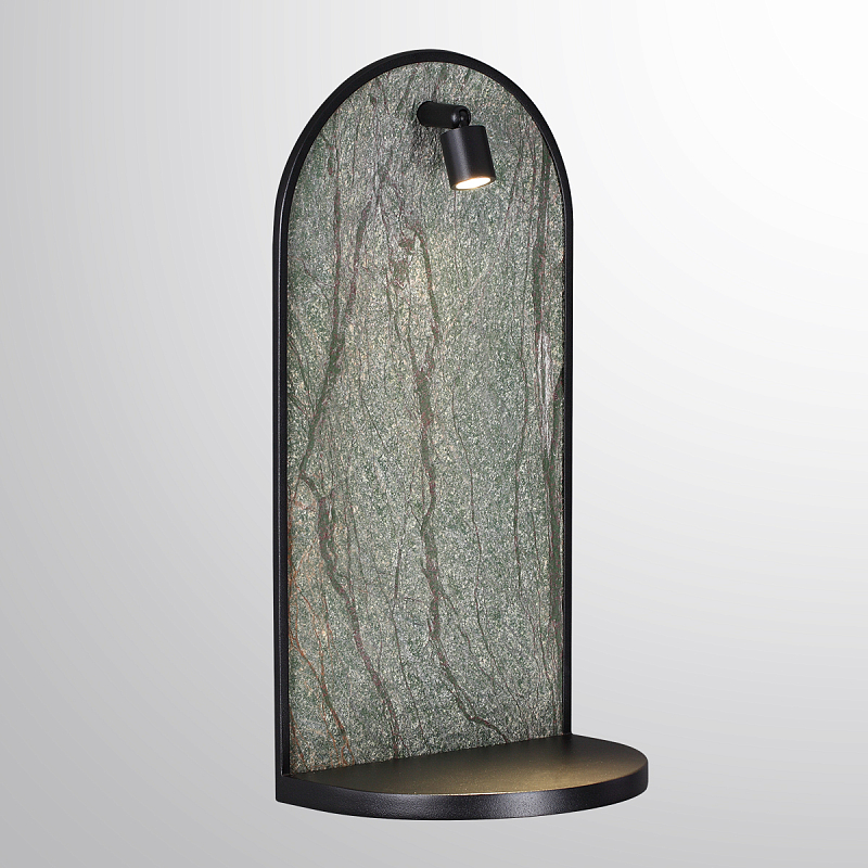 Настенный светильник зеленого цвета с черной рамкой овальной формы с полкой Herbarium  Черный Зеленый в Барнауле | Loft Concept 