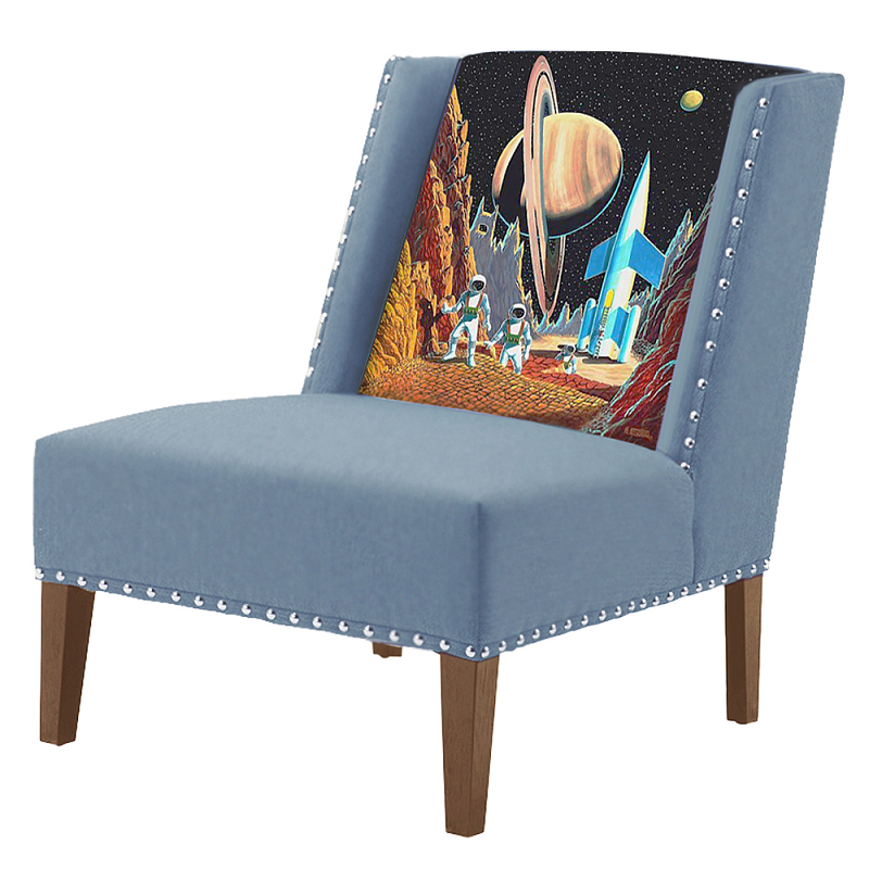 FUN Armchair Retro Futurism Blue Дизайнерское кресло с цветным принтом Серо-голубой FUN Armchair Retro Futurism Blue Дизайнерское кресло с цветным принтом Серо-голубой в Барнауле | Loft Concept