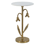 Столик с золотистым основанием в виде цветка и круглой мраморной столешницей Golden Snowdrop варинант исполнения - 1 | Loft Concept в Барнауле