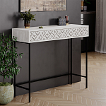 Консоль напольная пыльного белого цвета с выдвижным ящиком с резным орнаментом HEATON CONSOLE OAK варинант исполнения - 3 | Loft Concept в Барнауле