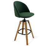 Барный стул со спинкой и металлической подставкой на 4-х деревянных ножках Зеленый Велюр Vendramin Chair варинант исполнения - 1 | Loft Concept в Барнауле
