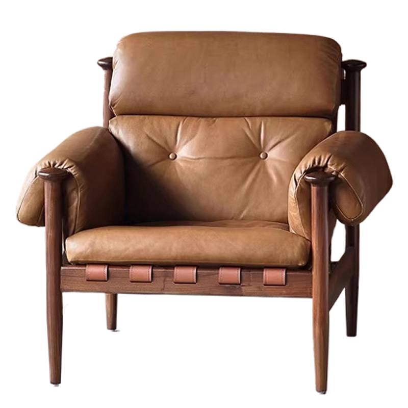 Кресло с деревянным каркасом и обивкой из натуральной кожи Medieval Furniture Коричневый Кресло с деревянным каркасом и обивкой из натуральной кожи Medieval Furniture Коричневый в Барнауле | Loft Concept