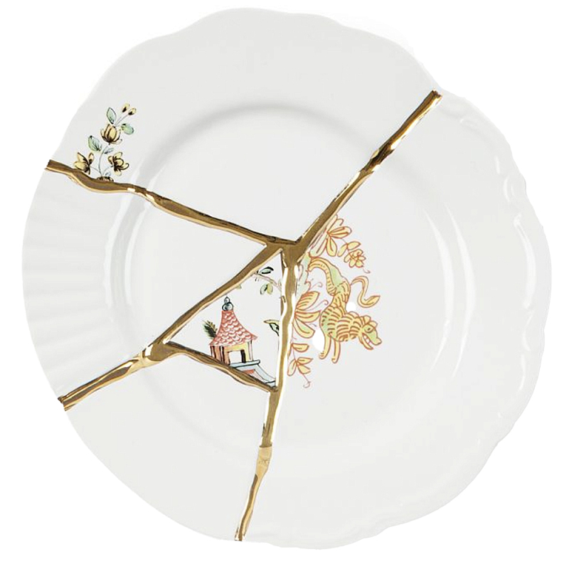 Десертная тарелка Seletti Kintsugi Белый Золотой Десертная тарелка Seletti Kintsugi Белый Золотой в Барнауле | Loft Concept