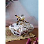 Шкатулка фиолетового цвета с рисунком бабочек и крышкой с фигуркой птицы на ветке Eden Garden варинант исполнения - 7 | Loft Concept в Барнауле